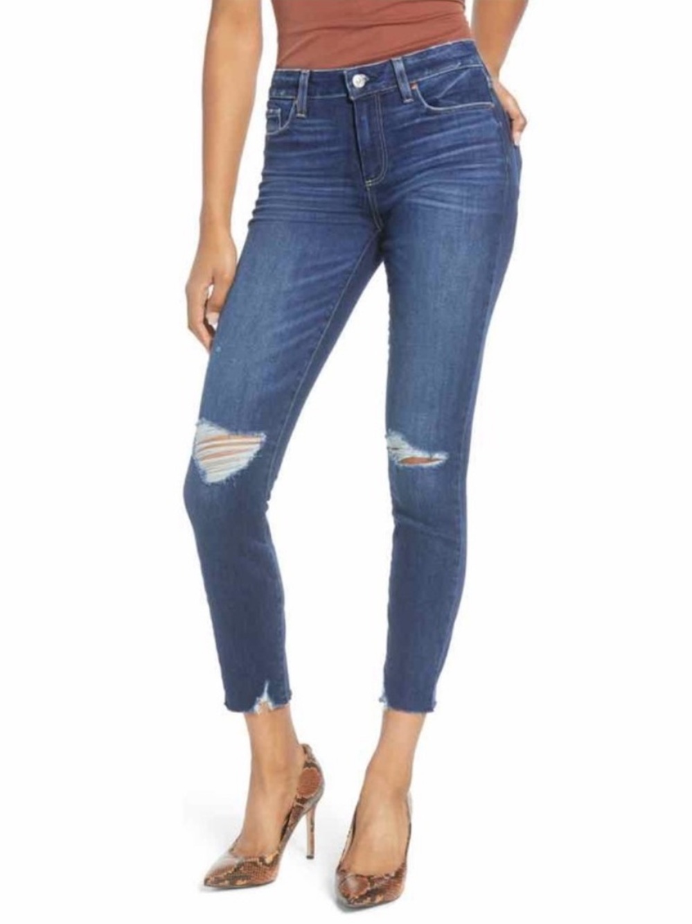 PAIGE Verdugo Rock Slide Hem Ripped & Distressed Ankle Skinny Jeans